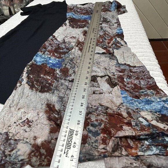 Ricochet Boat Neck Colorblock Abstract Print Asymmetric Dress Sz 14 Short Sleeve - Picture 10 of 10